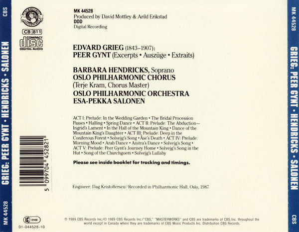 grieg*-/-barbara-hendricks-/-oslo-philharmonic-orchestra*-/-esa-pekka-salonen-–-peer-gynt-excerpts-from-the-incidental-music