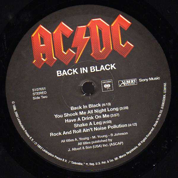 AC/DC Back in Black レコード LP Back in Black/AC/DC