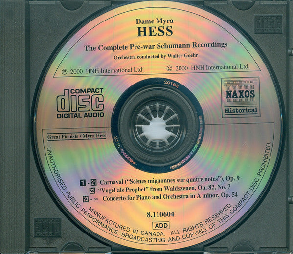 the-complete-pre-war-schumann-recordings-;-piano-concerto-;-carnaval,-op.-9-(historical-recordings-1931,-1937,-1938)