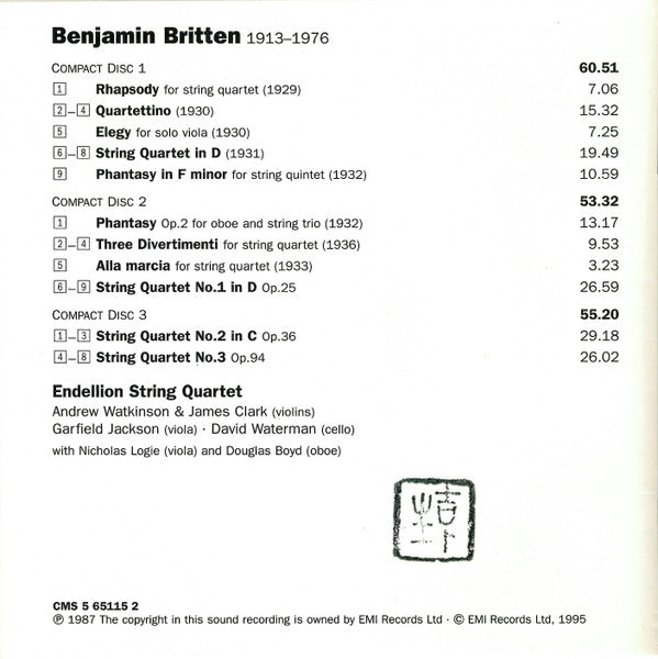 complete-music-for-string-quartet-(string-quartets-nos.1-3-·-string-quartet-in-d-·-rhapsody-·-phantasy-for-string-quartet-·-phantasy-for-oboe-and-string-trio-·-quartettino-·-elegy-for-solo-viola-·-three-divertimenti-·-alla-marcia)