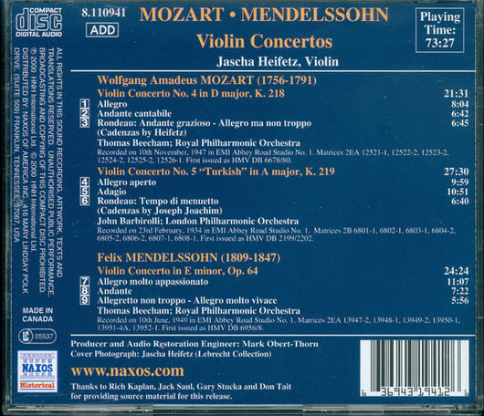 heifetz:-mozart-/-mendelssohn-(historical-recordings-1934-1949)