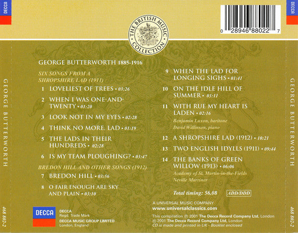 george-butterworth:-six-songs-from-a-shropshire-lad;-bredon-hill-and-other-songs;-a-shropshire-lad---rhapsody;-two-english-idylls;-the-banks-of-the-green-willow