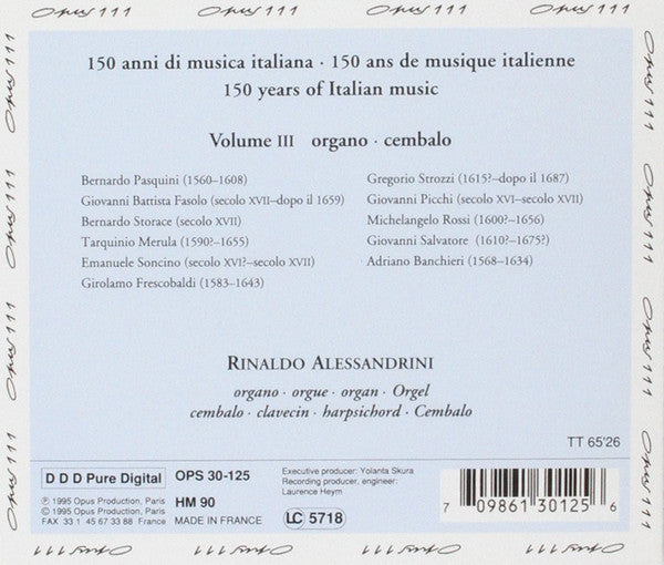 150-anni-di-musica-italiana-(da-pasquini-a-frescobaldi)-volume-iii:-organo,-cembalo-