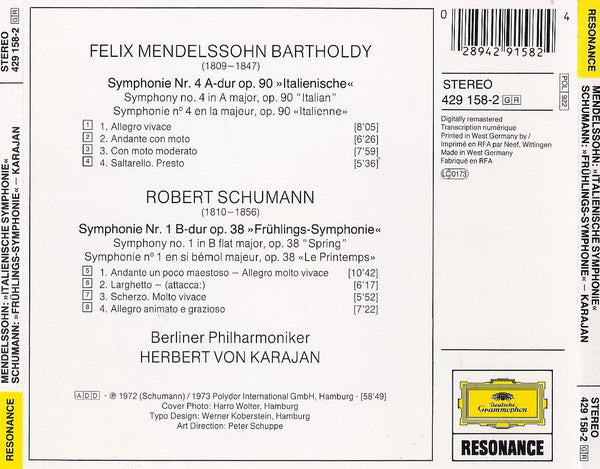 mendelssohn-"italian"-symphony/schumann-"spring"-symphony/karajan